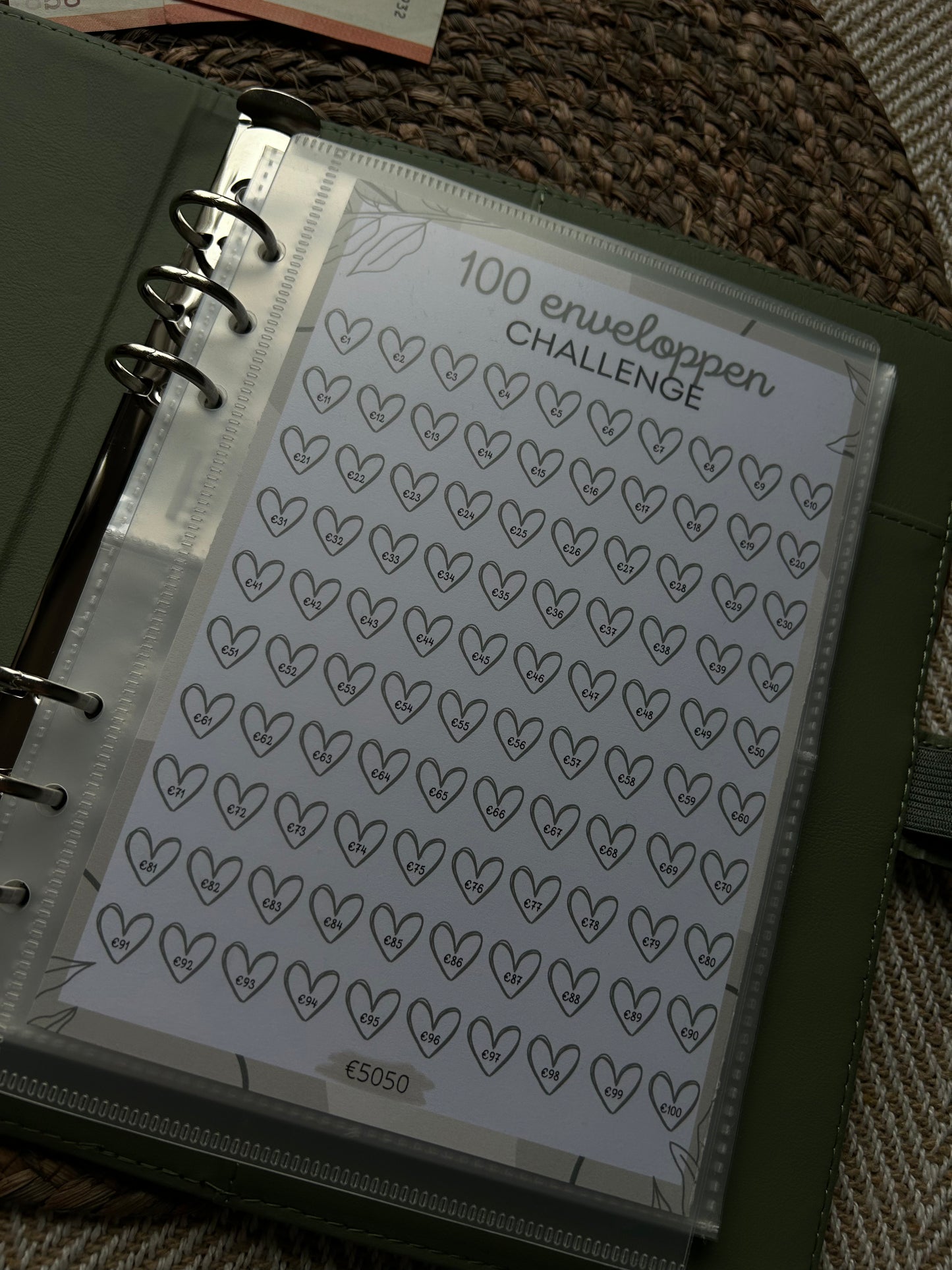 Binder A5 - 100 enveloppen challenge groen
